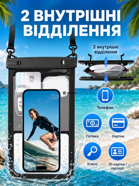 Водонепроникний чохол для телефону та документів 14 х 21 см чорний (chok-t) фото