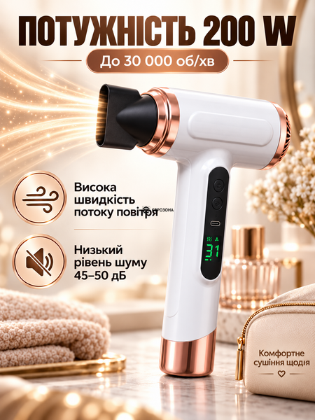 Дорожній акумуляторний фен для волосся з теплим повітрям (FEN-200W) фото