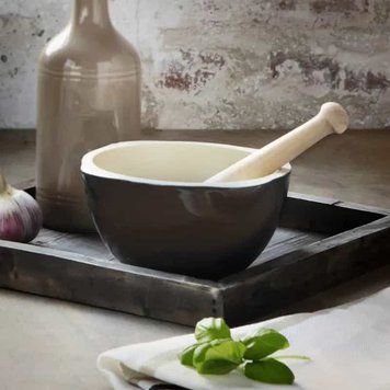 Cтупка з товкачем Emile Henry Kitchen tools 0.45л, чорна (710255) фото