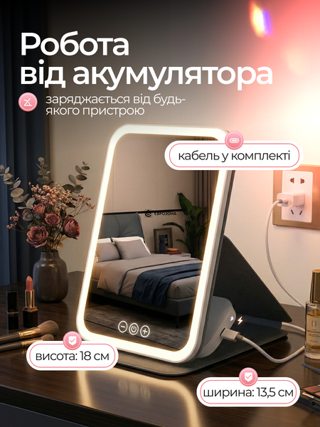 Зеркало для макияжа с LED-подсветкой 18х13.5 см (MIRRORLED-18х13) фото