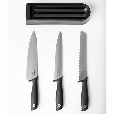 Блок із трьома ножами (обробний, для хліба, ніж шеф-кухаря) Brabantia Tasty+ сірий (123023) фото