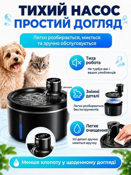 Автопоилка для кошек и собак беспроводная с датчиком движения 2.5 Л (WATER_DISP_BLACK3) фото