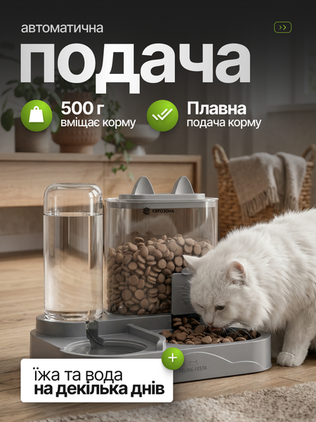 Автоматическая кормушка и поилка 2-в-1 для животных кошек собак гравитационная малых пород (AUTOFEEDER-GRAY) фото