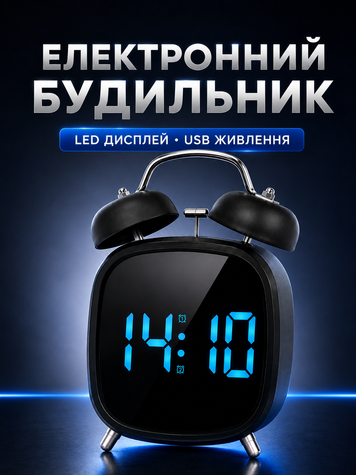 Настільний електронний LED годинник будильник USB регулюванням яскравості чорний (Time-01) фото