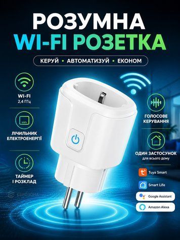 Умная Wi Fi смарт розетка 20A Tuya с таймером учетом расхода энергии и управлением через приложение Smart Life вай фай (TUYA-20A) фото