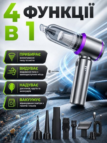 Автомобільний пилосос акумуляторний 6000 mAh бездротовий для авто (VACUUM-01) фото