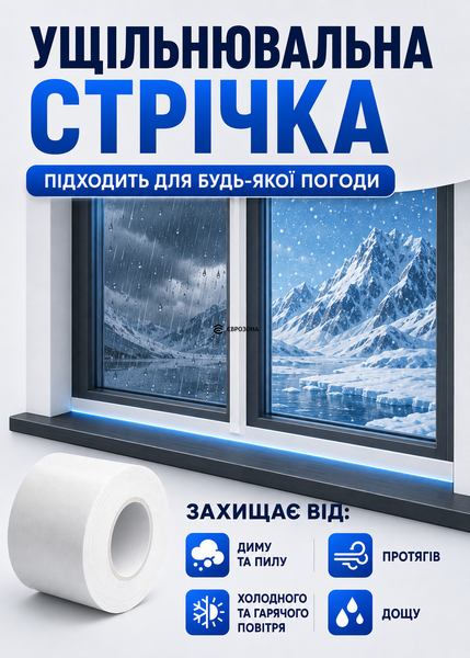 Ущільнювальна самоклеюча ПВХ стрічка для вікон і дверей 60 м &times; 5 см, водонепроникна герметизуюча ізоляційна, біла (stit-60) фото