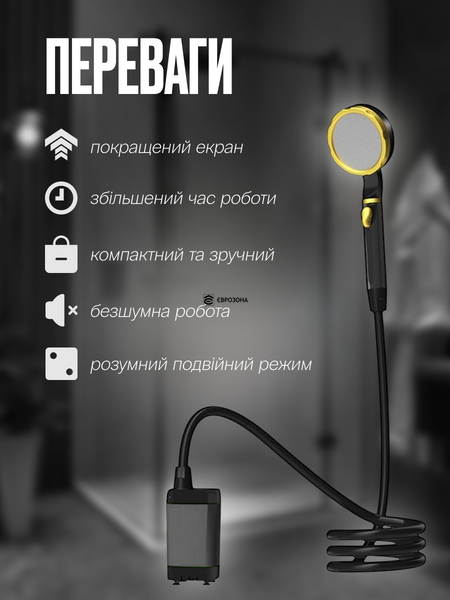 Портативний душ на акумуляторі  9000 mAh похідний, переносний з датчиком температури для дачі, кемпінгу, в похід (SHOWER-9000UP-GREEN) фото