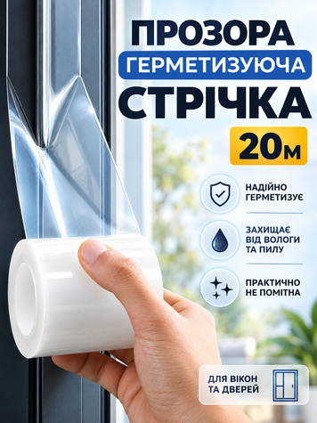 Прозора герметизуюча ущільнювальна стрічка від протягів 20 м &times; 5 см для вікон, дверей, щілин і душових кабін (stit-20) фото
