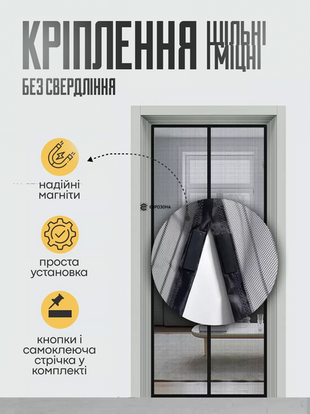 100х210 см -Антимоскітна сітка на двері від мух та комарів з прихованими магнітами 100х210 см Чорна (ANTIMOSKIT-100х210BL) фото