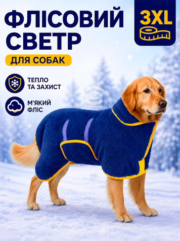 Флісовий светр для собак теплий зимовий одяг для великих собак 3XL синій (PET-3XLB) фото