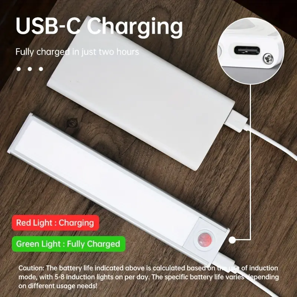 30 см - LED светильник аккумуляторный с датчиком движения и освещения USB Type-C (E-00019) фото