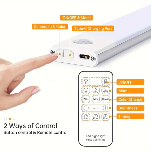 30 см - LED світильник акумуляторний з датчиком руху та освітлення USB Type-C (E-00019) фото