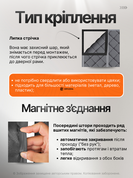 90х220 см Штора теплоизоляционная магнитная на дверь Серая (THERMAL-90x220GREY) фото
