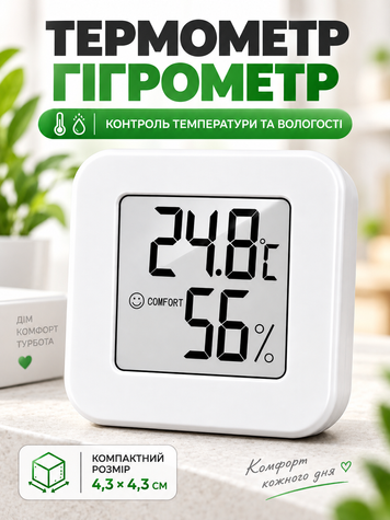 Термометр-гігрометр кімнатний 4.3х4.3 см (TERM-01) фото