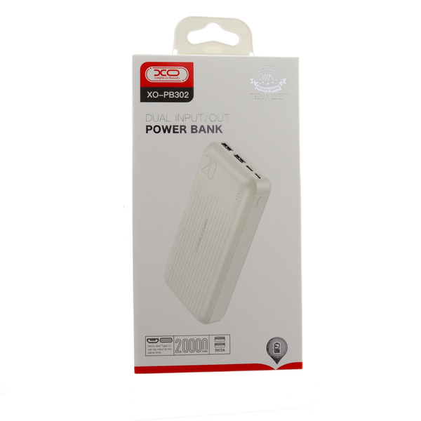 Портативний акумулятор Power Bank XO 20000mAh 2xUSB, 1xType-C, 1xMicro-USB Білий (PB302) фото