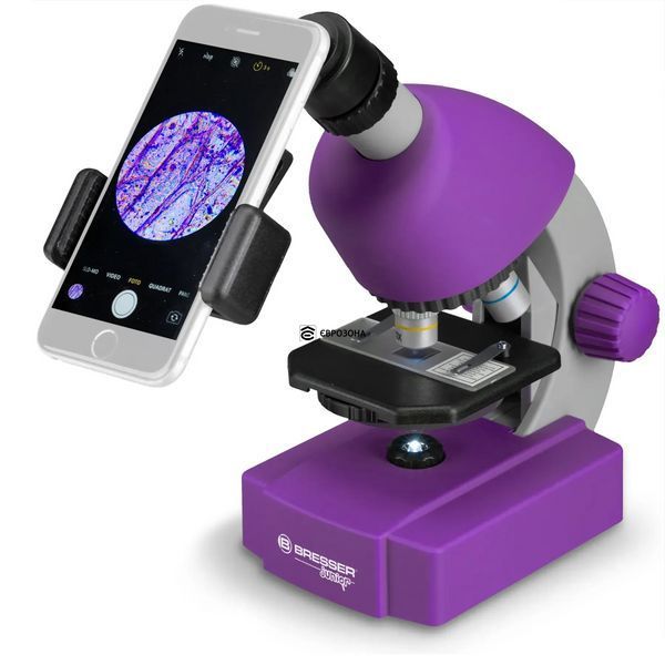 Мікроскоп Bresser Junior 40x-640x Purple з набором для дослідів і адаптером для смартфона (8851300GSF000) фото