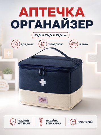 Аптечка, сумка-органайзер для медикаментів каркасна Синя 19,5x26,5x19,5 см (MEDORG-01BLU) фото