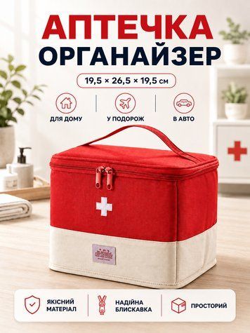 Аптечка, сумка-органайзер для медикаментів каркасна Червона 19,5x26,5x19,5 см (MEDORG-01RED) фото