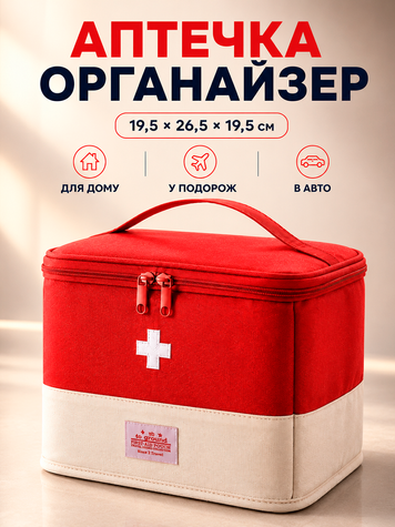 Аптечка, сумка-органайзер для медикаментів каркасна Червона 19,5x26,5x19,5 см (MEDORG-01RED) фото