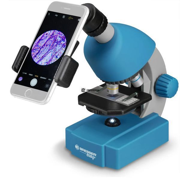 Мікроскоп Bresser Junior 40x-640x Blue з набором для дослідів та адаптером для смартфона (8851300WXH000) фото