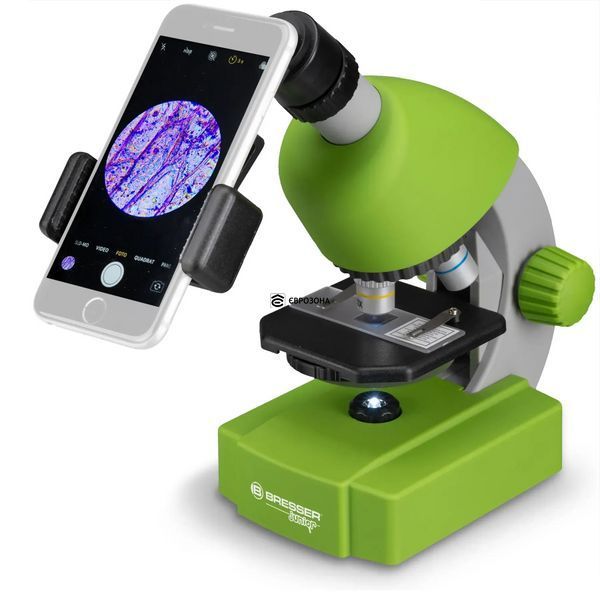 Мікроскоп Bresser Junior 40x-640x Green з набором для дослідів і адаптером для смартфона (8851300B4K000) фото