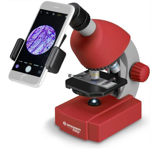 Мікроскоп Bresser Junior 40x-640x Red з набором для дослідів та адаптером для смартфона (8851300E8G000) фото