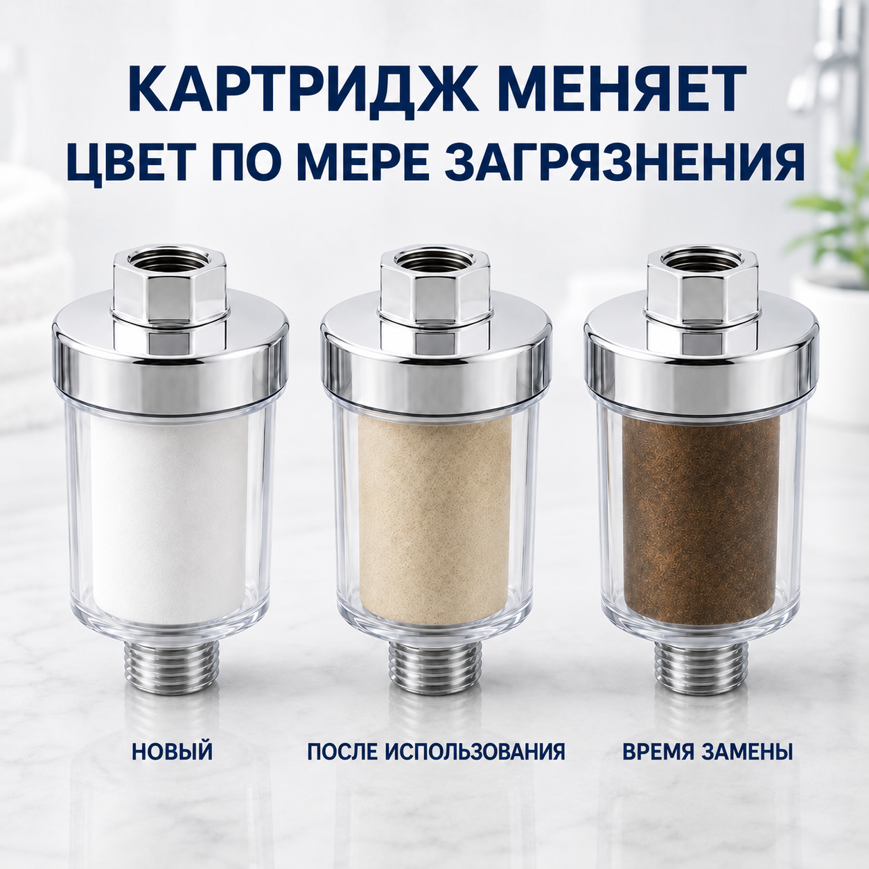 Изменение цвета PP-картриджа по мере загрязнения
